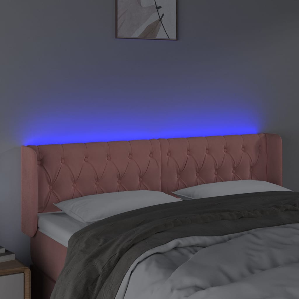 vidaXL Tăblie de pat cu LED, roz, 163x16x78/88 cm, catifea