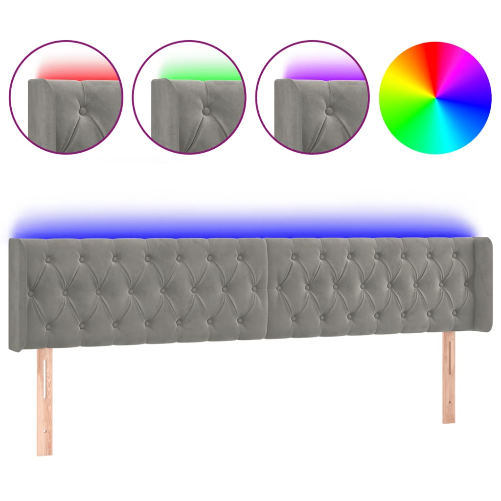 vidaXL Tăblie de pat cu LED, gri deschis, 183x16x78/88 cm, catifea