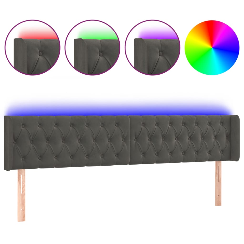 vidaXL Tăblie de pat cu LED gri închis 183x16x78/88 cm catifea vidaXL Tăblie de pat cu LED gri închis 183x16x78/88 cm catifea