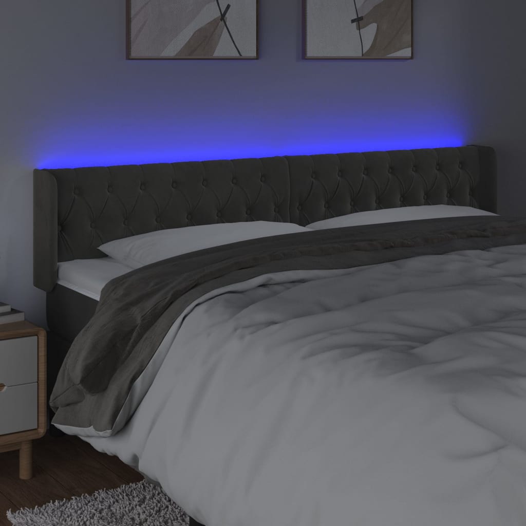 vidaXL Tăblie de pat cu LED gri închis 183x16x78/88 cm catifea vidaXL Tăblie de pat cu LED gri închis 183x16x78/88 cm catifea