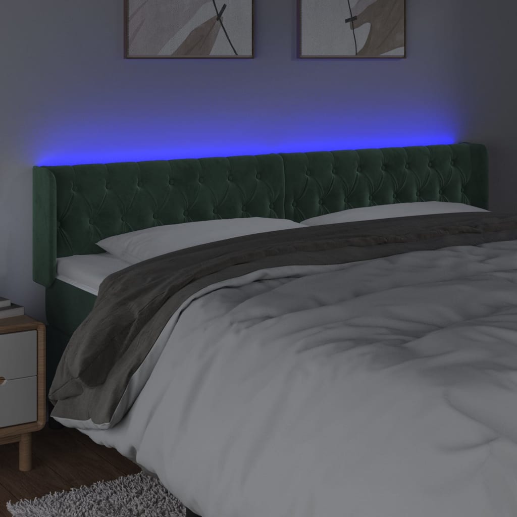 vidaXL Tăblie de pat cu LED, verde închis, 183x16x78/88 cm, catifea vidaXL Tăblie de pat cu LED, verde închis, 183x16x78/88 cm, catifea
