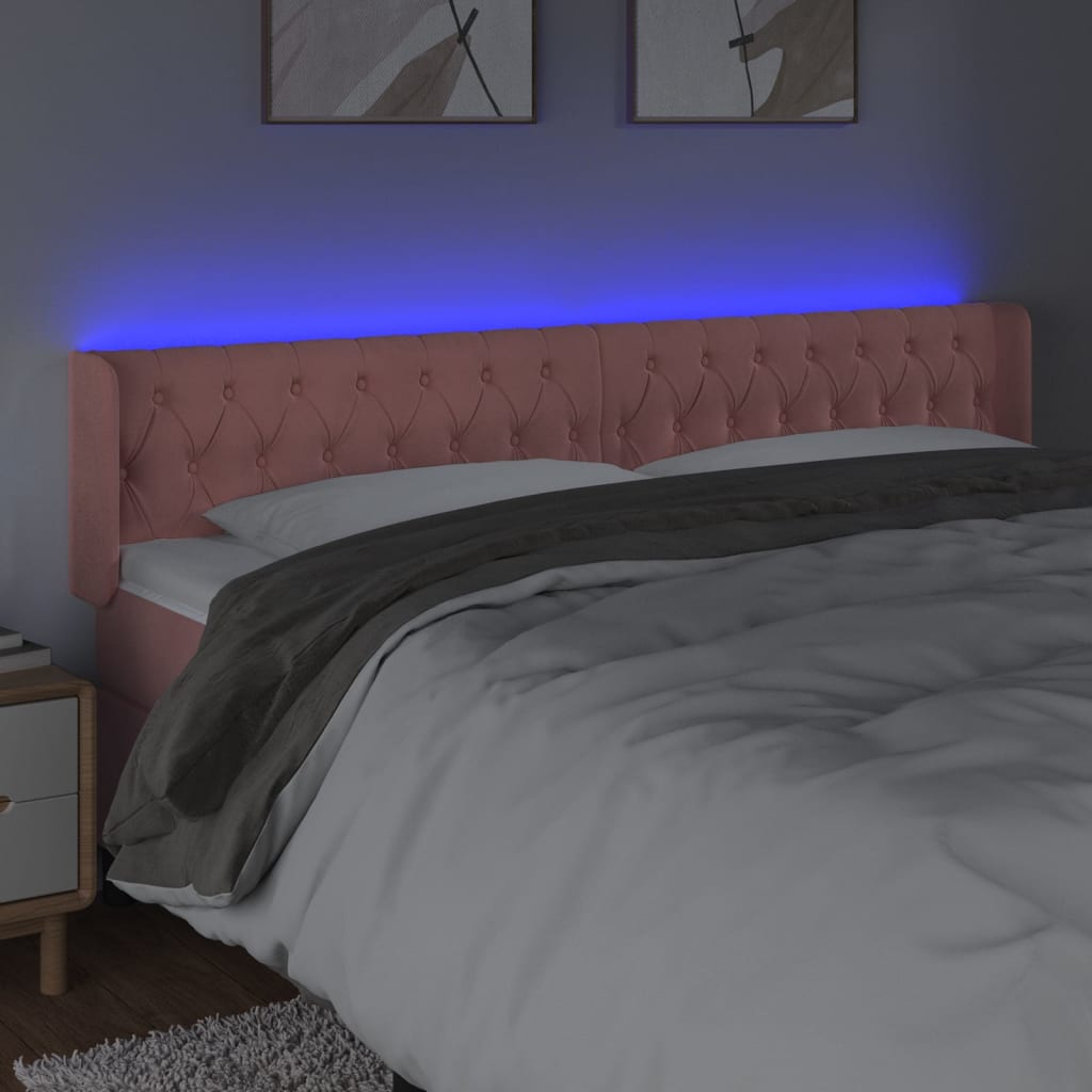 vidaXL Tăblie de pat cu LED, roz, 183x16x78/88 cm, catifea vidaXL Tăblie de pat cu LED, roz, 183x16x78/88 cm, catifea