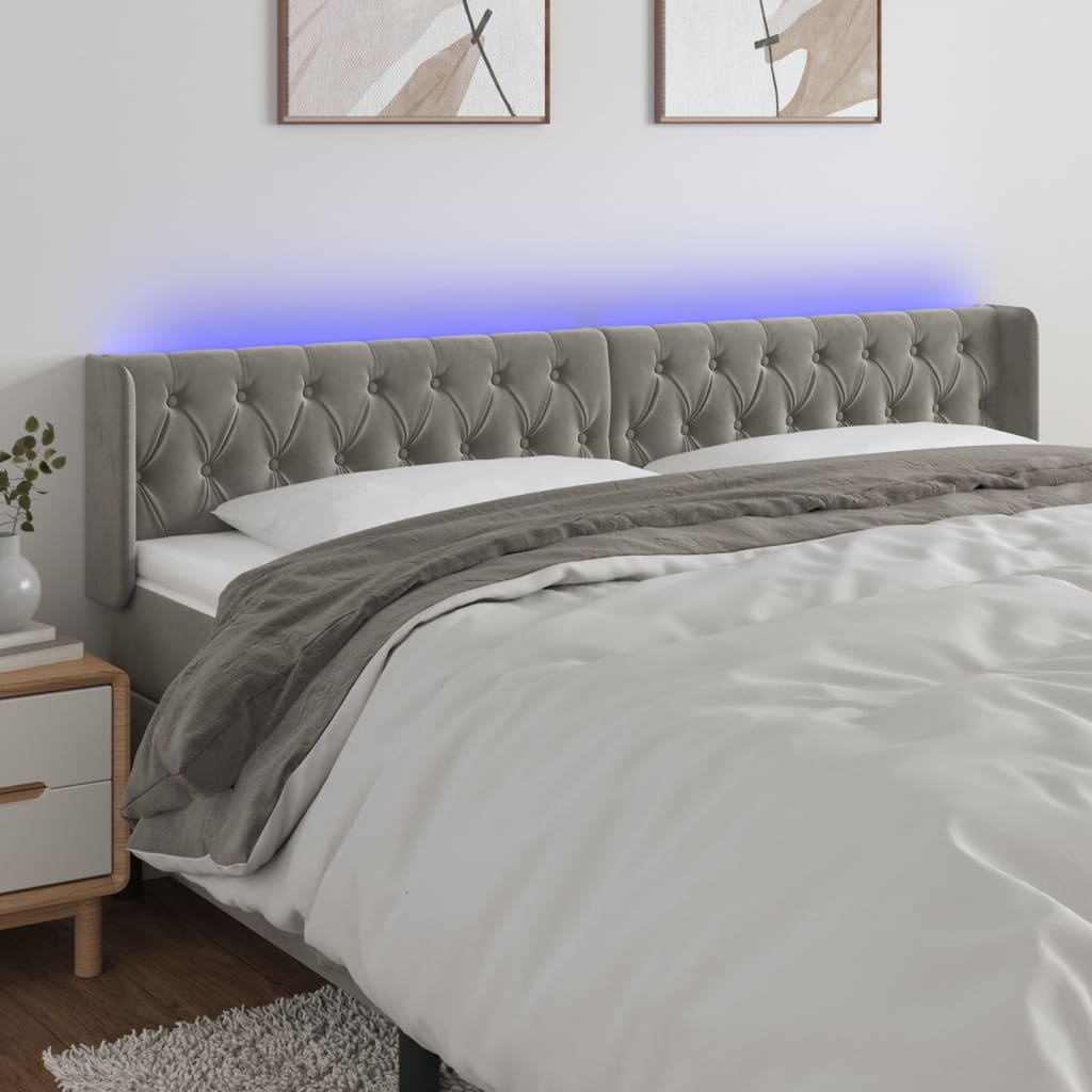 vidaXL Tăblie de pat cu LED, gri deschis, 203x16x78/88 cm, catifea vidaXL Tăblie de pat cu LED, gri deschis, 203x16x78/88 cm, catifea