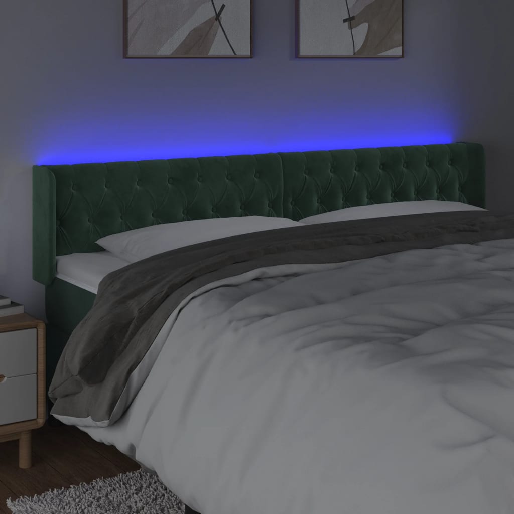 vidaXL Tăblie de pat cu LED, verde închis, 203x16x78/88 cm, catifea vidaXL Tăblie de pat cu LED, verde închis, 203x16x78/88 cm, catifea