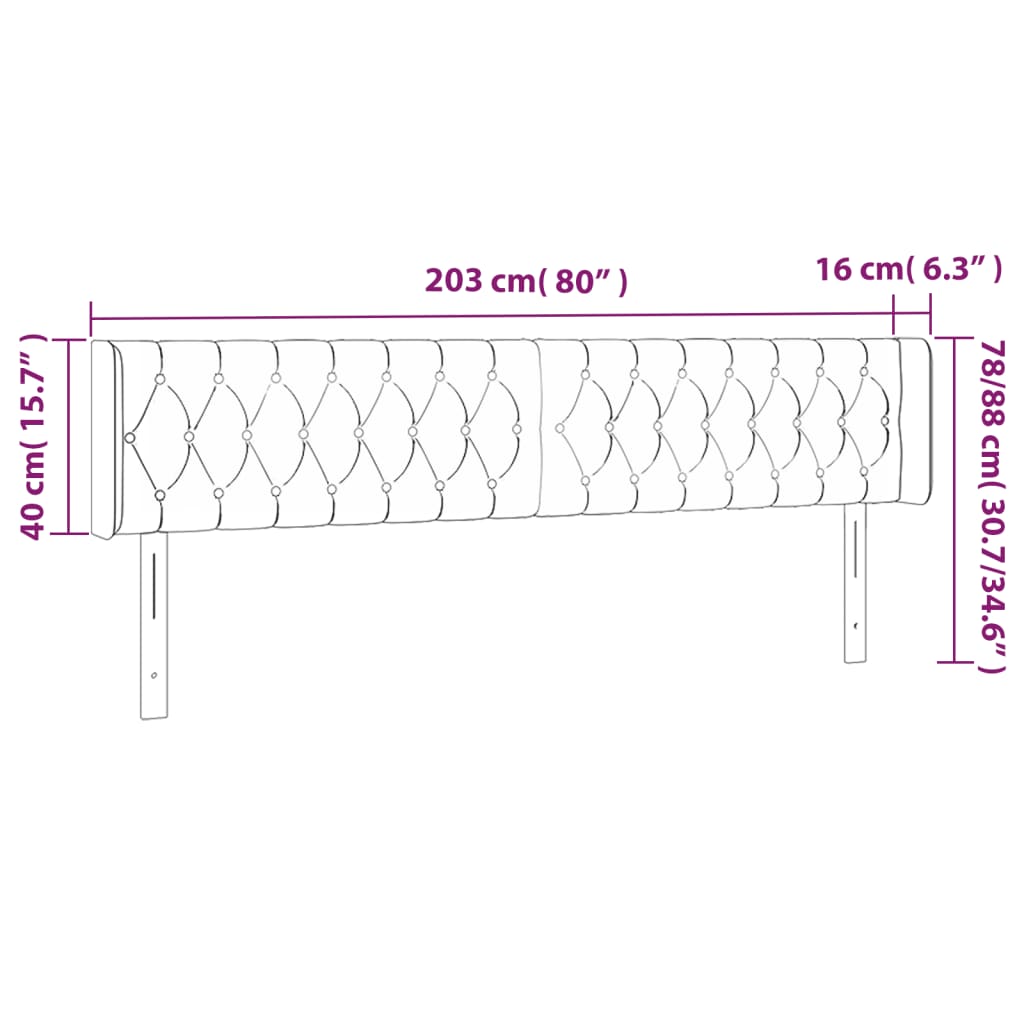 vidaXL Tăblie de pat cu LED, albastru închis, 203x16x78/88 cm, catifea