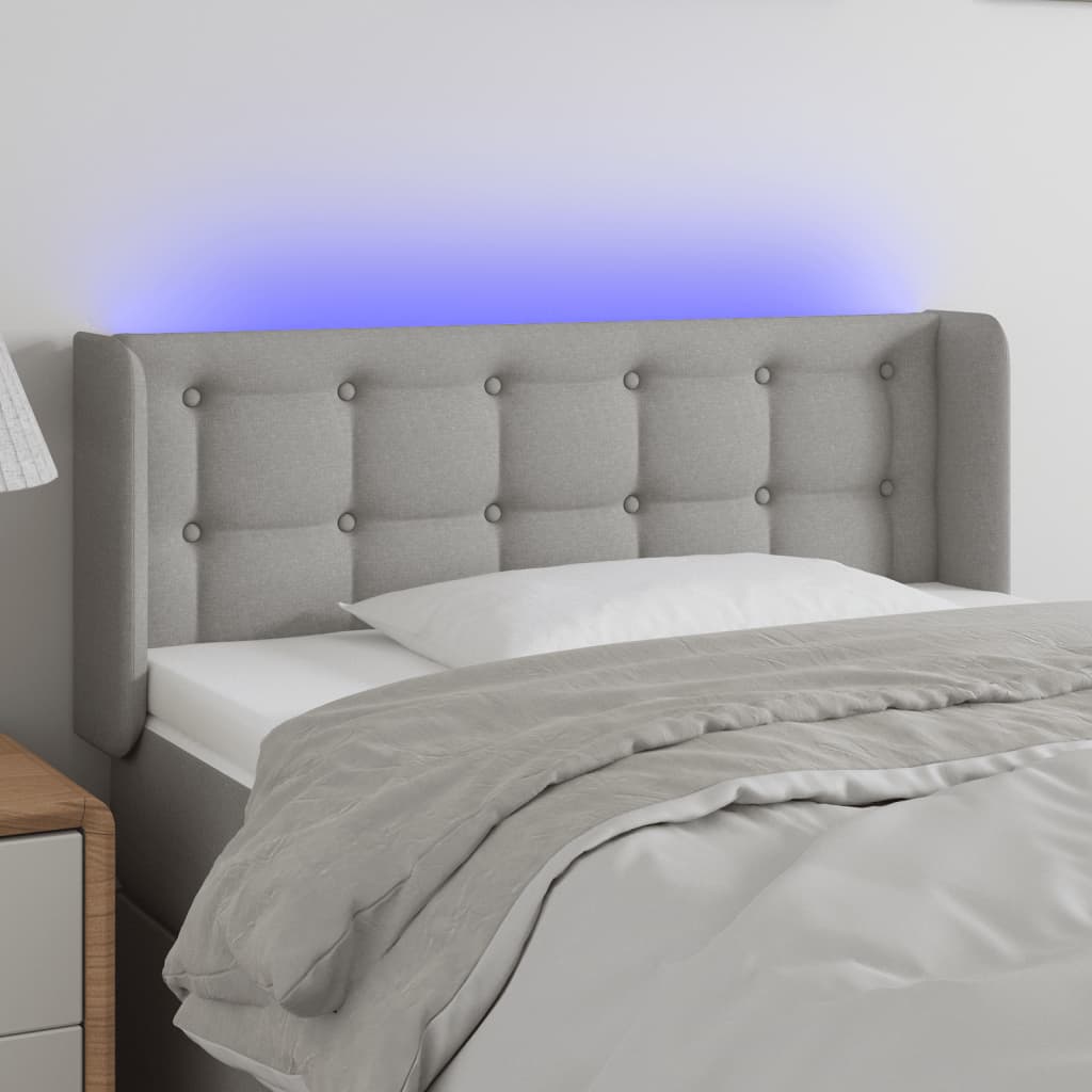vidaXL Tăblie de pat cu LED, gri deschis, 83x16x78/88 cm, textil vidaXL Tăblie de pat cu LED, gri deschis, 83x16x78/88 cm, textil