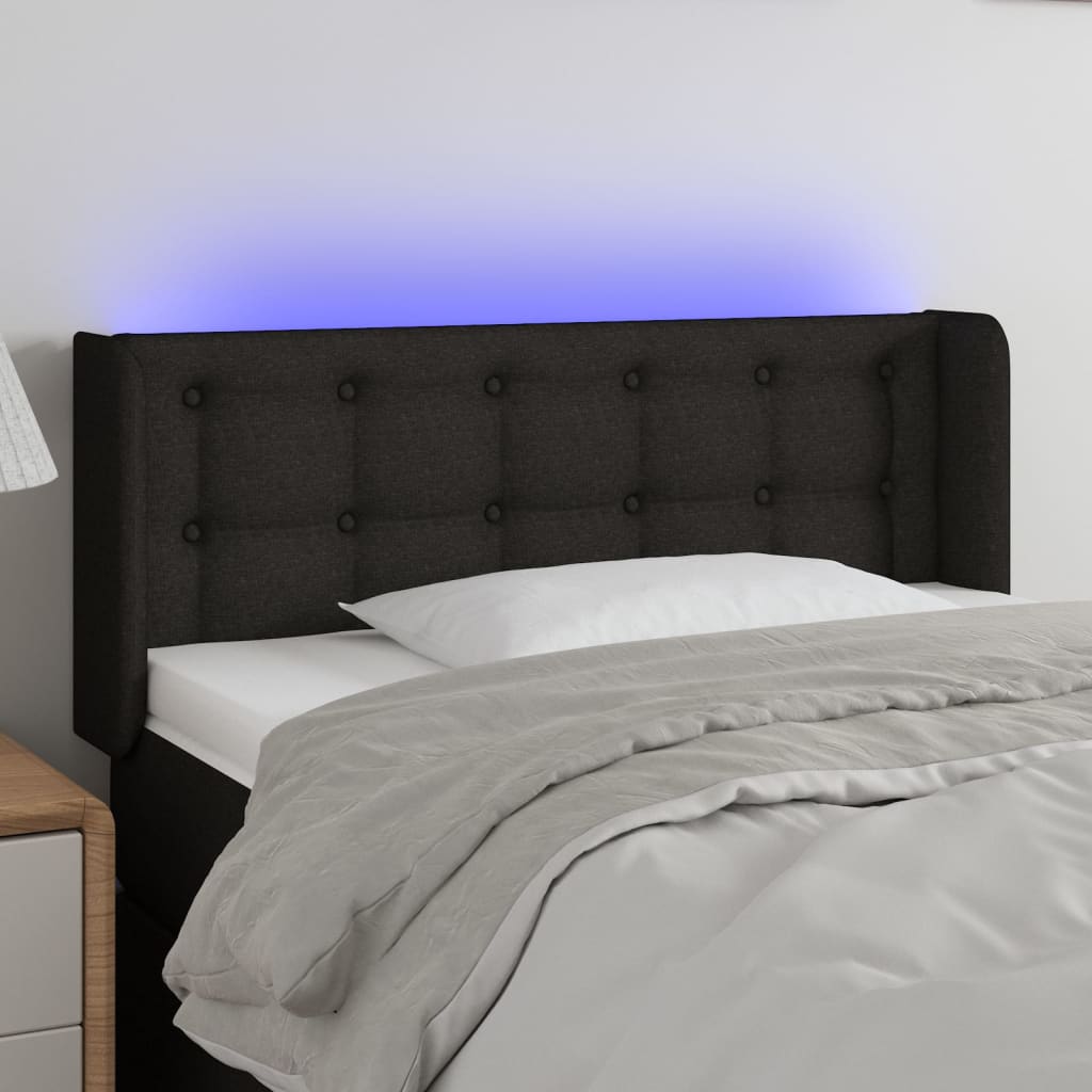 vidaXL Tăblie de pat cu LED, negru, 83x16x78/88 cm, textil vidaXL Tăblie de pat cu LED, negru, 83x16x78/88 cm, textil