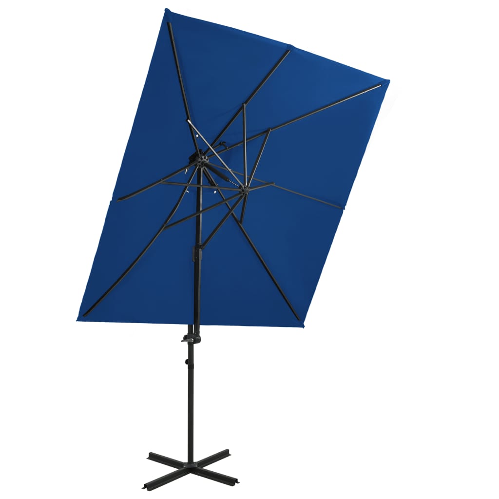 vidaXL Umbrelă în consolă cu înveliș dublu, albastru azuriu 250x250 cm vidaXL Umbrelă în consolă cu înveliș dublu, albastru azuriu 250x250 cm