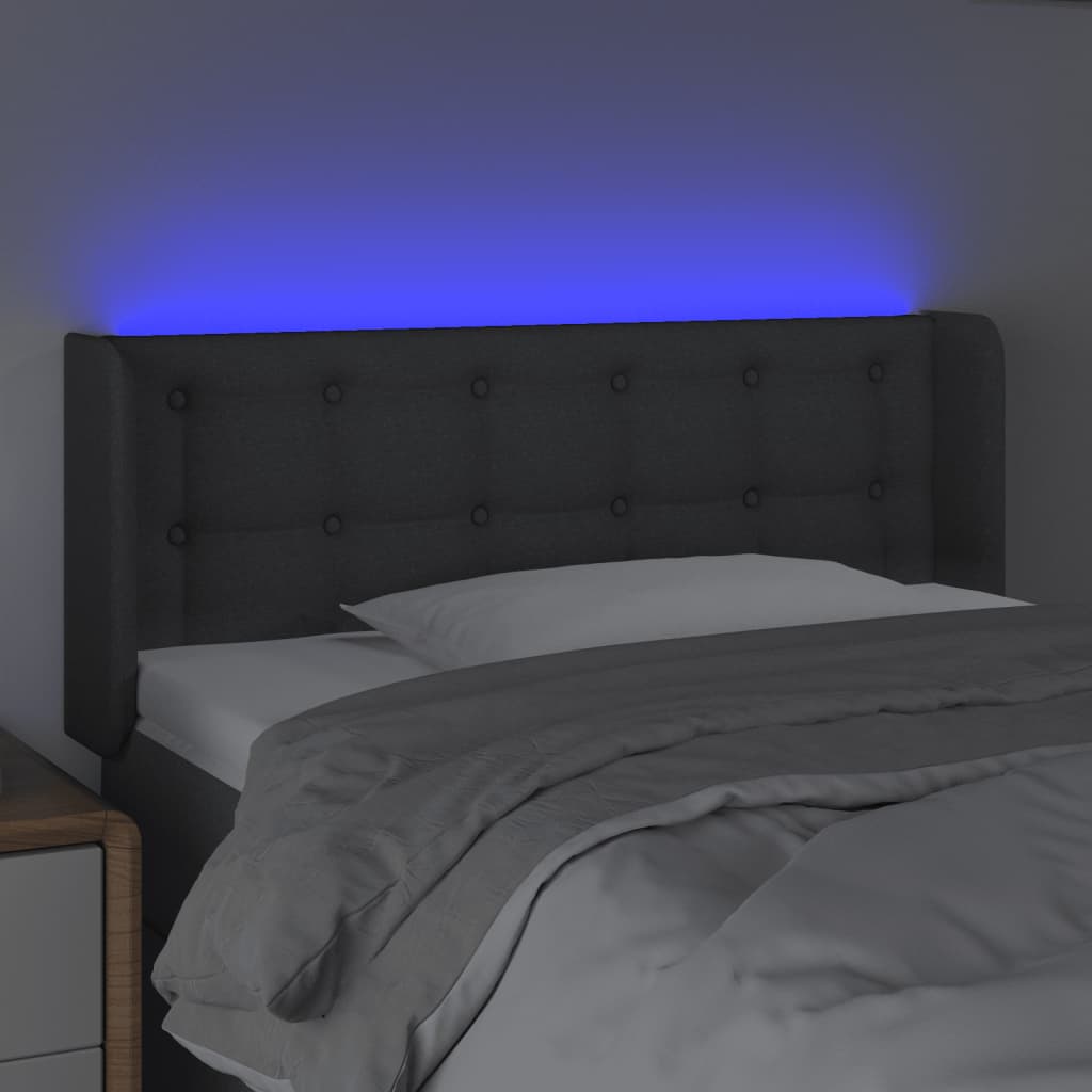 vidaXL Tăblie de pat cu LED, gri închis, 93x16x78/88 cm, textil vidaXL Tăblie de pat cu LED, gri închis, 93x16x78/88 cm, textil
