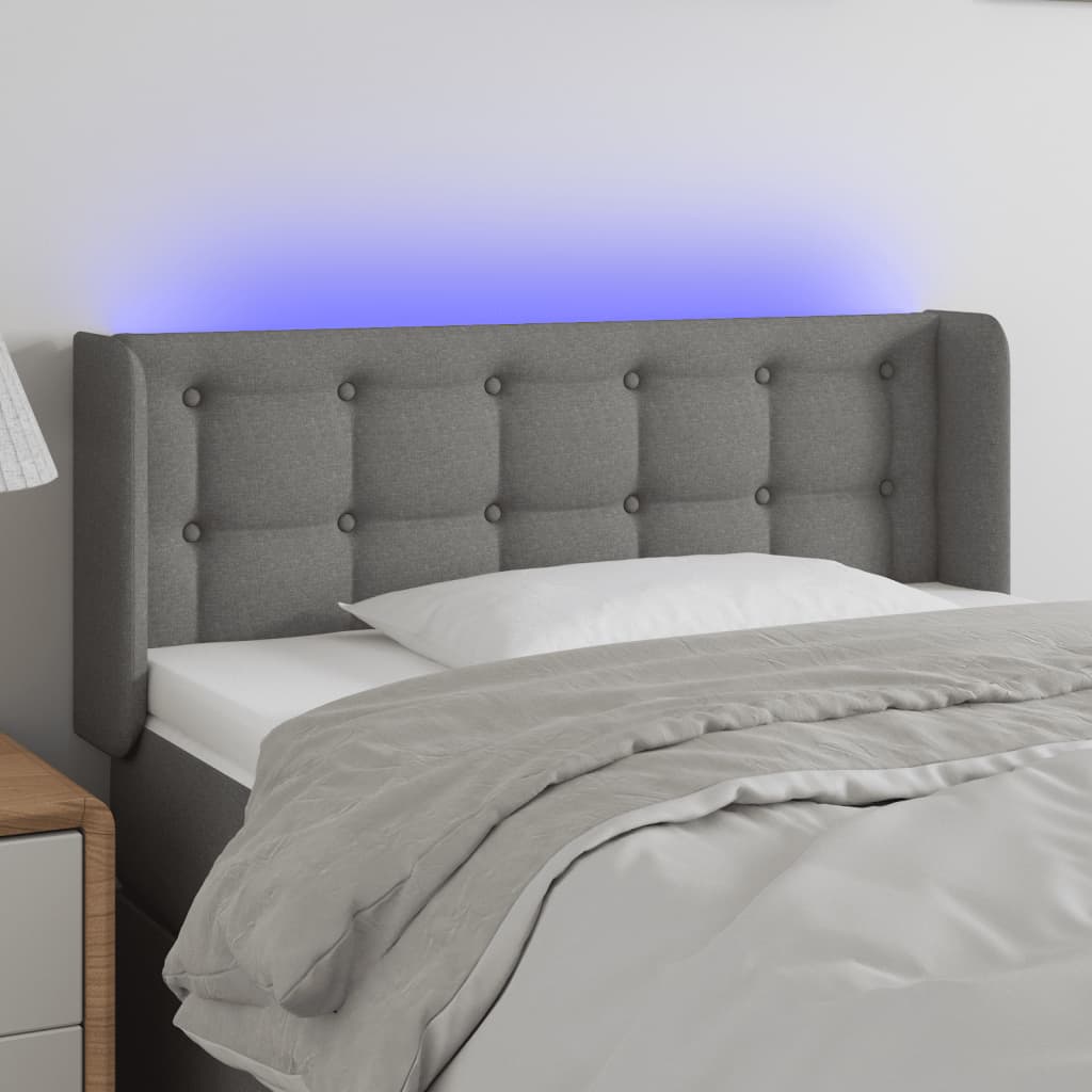 vidaXL Tăblie de pat cu LED, gri închis, 93x16x78/88 cm, textil vidaXL Tăblie de pat cu LED, gri închis, 93x16x78/88 cm, textil