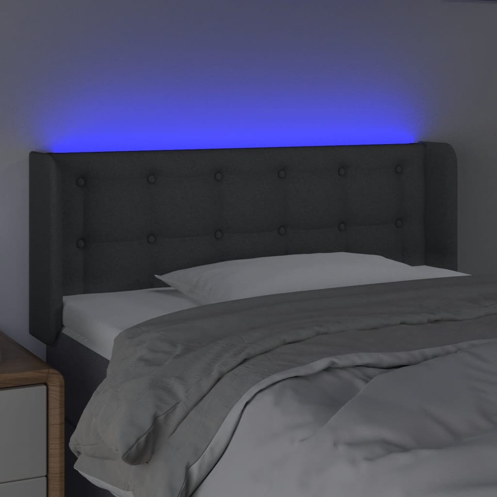 vidaXL Tăblie de pat cu LED, gri închis, 103x16x78/88 cm, textil vidaXL Tăblie de pat cu LED, gri închis, 103x16x78/88 cm, textil