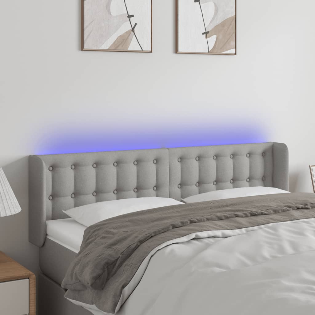 vidaXL Tăblie de pat cu LED, gri deschis, 147x16x78/88 cm, textil vidaXL Tăblie de pat cu LED, gri deschis, 147x16x78/88 cm, textil