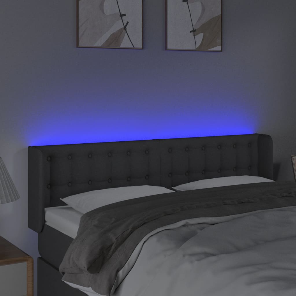 vidaXL Tăblie de pat cu LED, gri închis, 147x16x78/88 cm, textil vidaXL Tăblie de pat cu LED, gri închis, 147x16x78/88 cm, textil