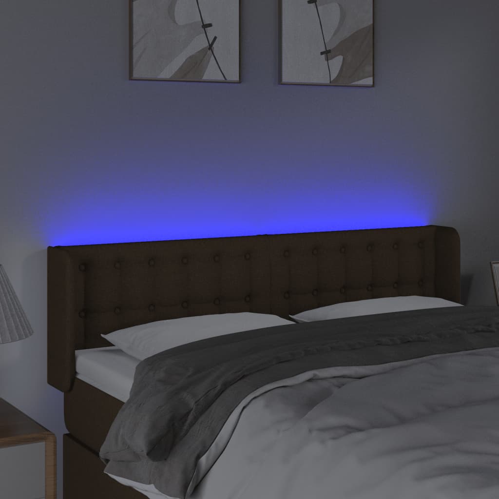 vidaXL Tăblie de pat cu LED, maro închis, 147x16x78/88 cm, textil vidaXL Tăblie de pat cu LED, maro închis, 147x16x78/88 cm, textil
