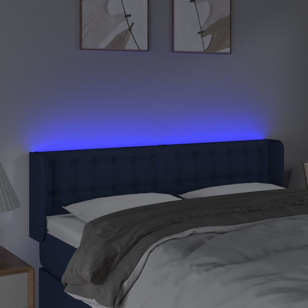 vidaXL Tăblie de pat cu LED, albastru, 147x16x78/88 cm, textil vidaXL Tăblie de pat cu LED, albastru, 147x16x78/88 cm, textil