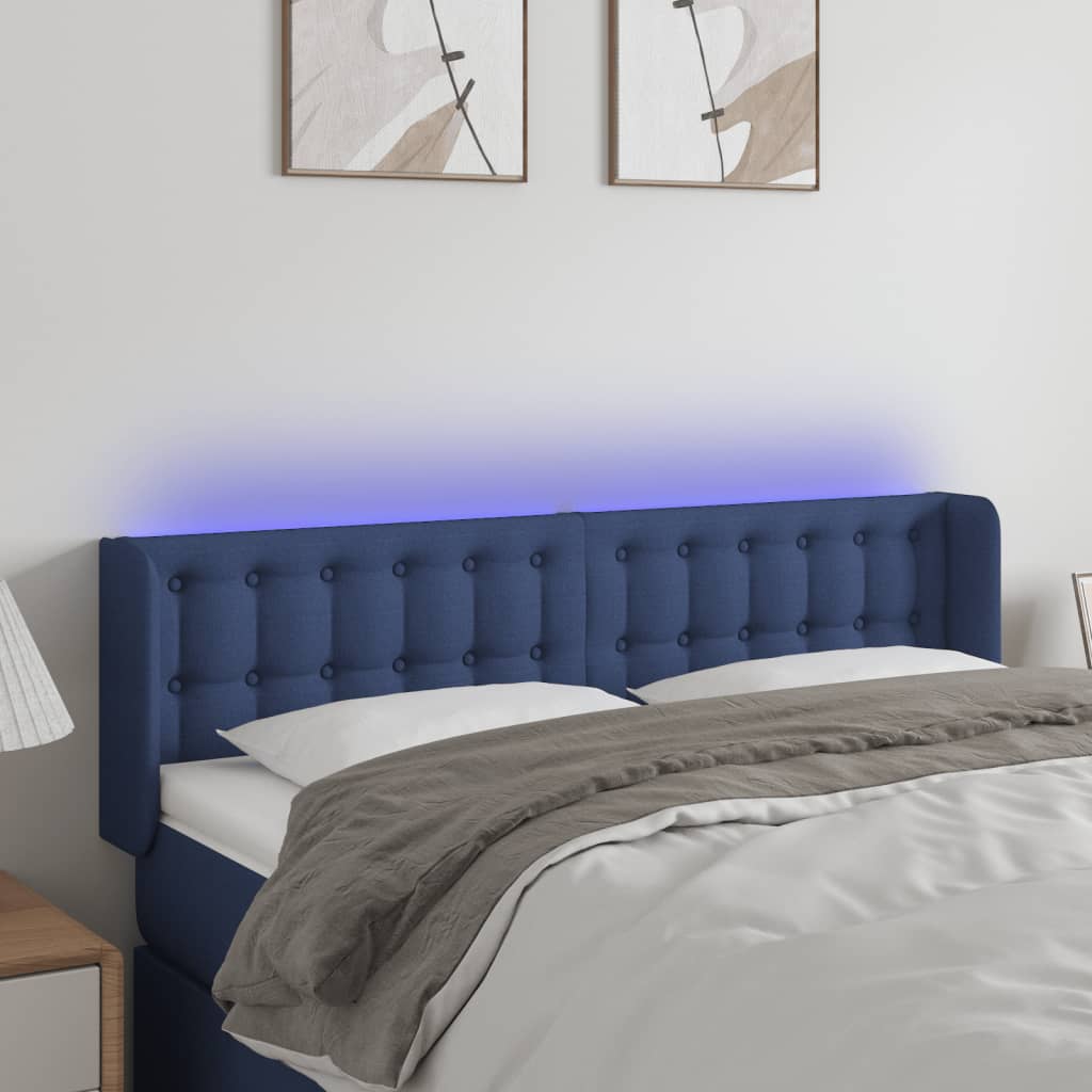 vidaXL Tăblie de pat cu LED, albastru, 147x16x78/88 cm, textil vidaXL Tăblie de pat cu LED, albastru, 147x16x78/88 cm, textil