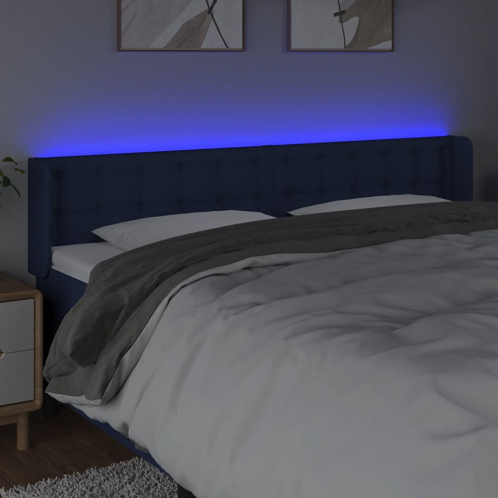 vidaXL Tăblie de pat cu LED, albastru, 163x16x78/88 cm, textil vidaXL Tăblie de pat cu LED, albastru, 163x16x78/88 cm, textil