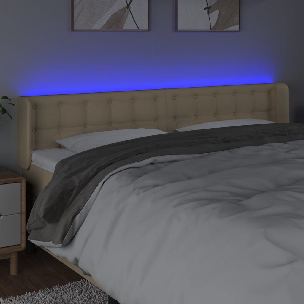 vidaXL Tăblie de pat cu LED, crem, 203x16x78/88 cm, textil