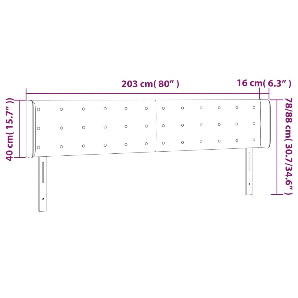 vidaXL Tăblie de pat cu LED, crem, 203x16x78/88 cm, textil