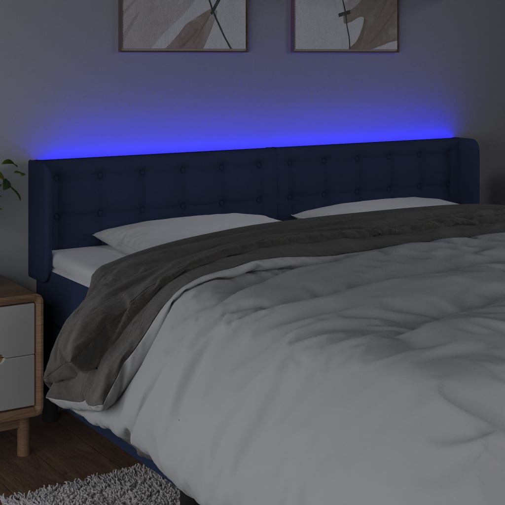vidaXL Tăblie de pat cu LED, albastru, 203x16x78/88 cm, textil vidaXL Tăblie de pat cu LED, albastru, 203x16x78/88 cm, textil