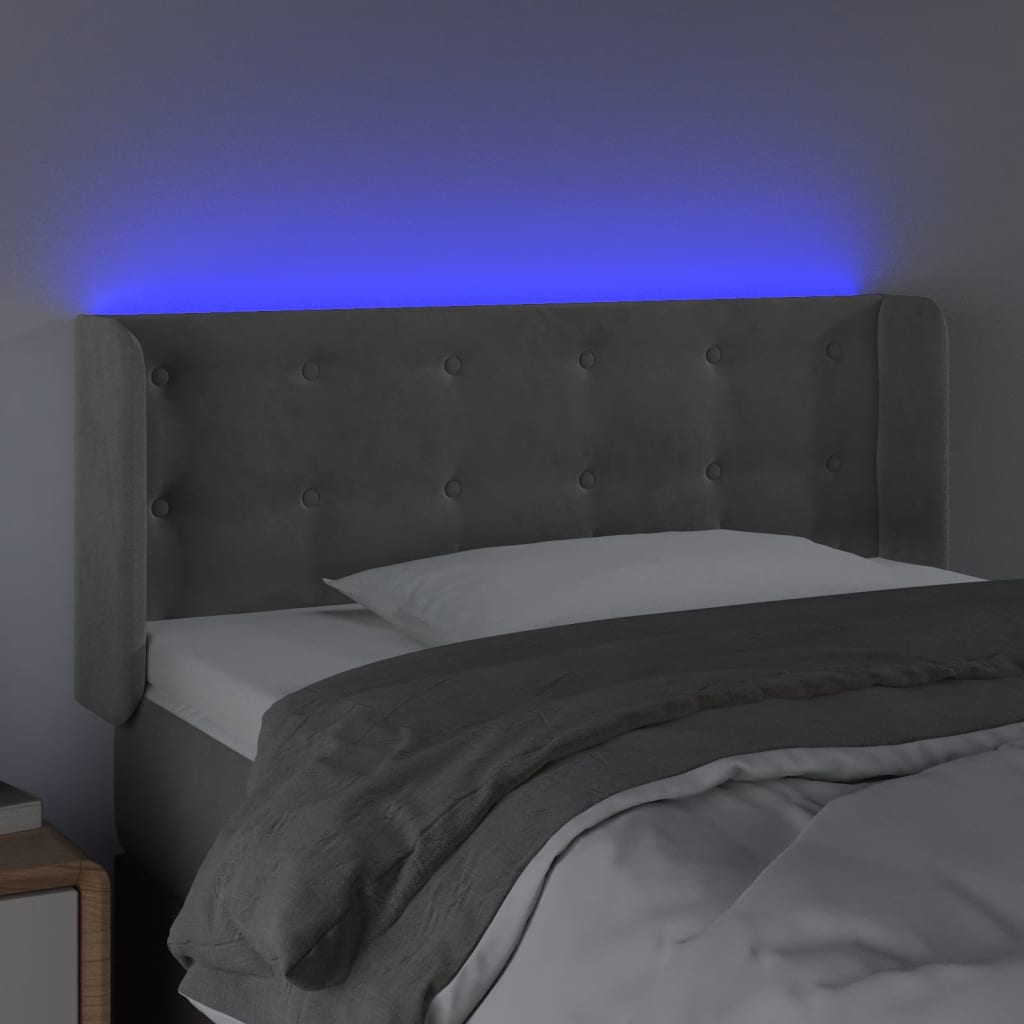 vidaXL Tăblie de pat cu LED, gri deschis, 83x16x78/88 cm, catifea vidaXL Tăblie de pat cu LED, gri deschis, 83x16x78/88 cm, catifea