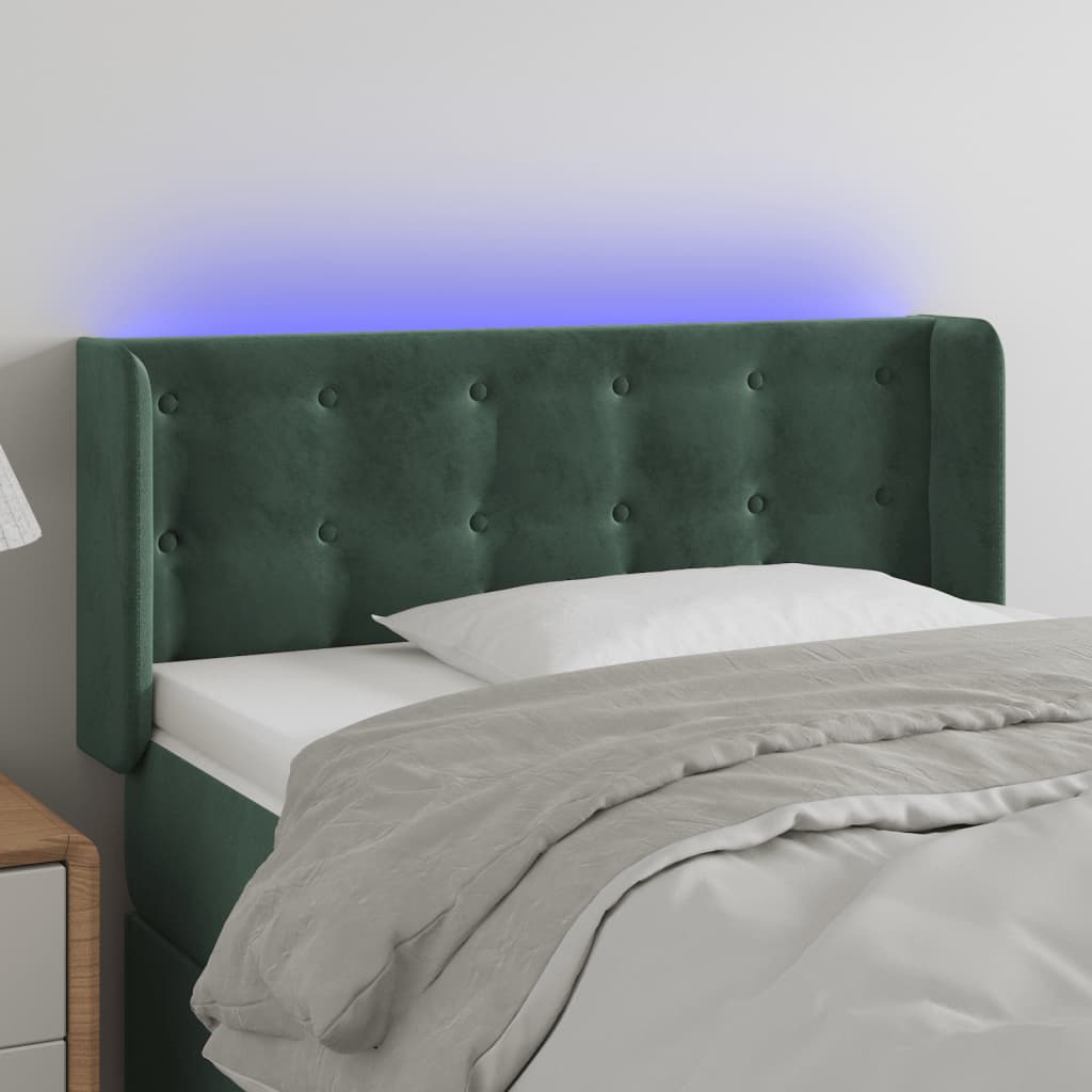 vidaXL Tăblie de pat cu LED, verde închis, 83x16x78/88 cm, catifea vidaXL Tăblie de pat cu LED, verde închis, 83x16x78/88 cm, catifea