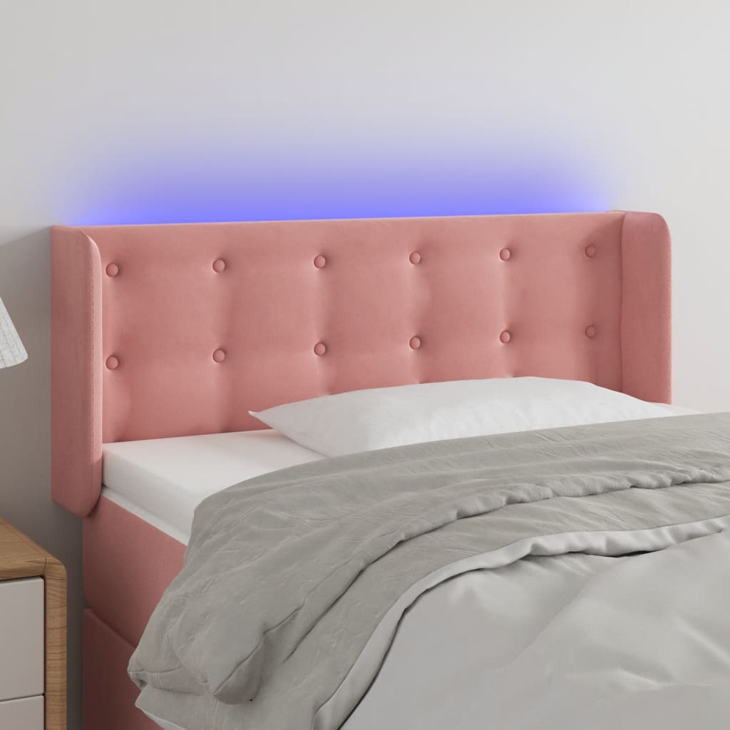 vidaXL Tăblie de pat cu LED, roz, 83x16x78/88 cm, catifea vidaXL Tăblie de pat cu LED, roz, 83x16x78/88 cm, catifea