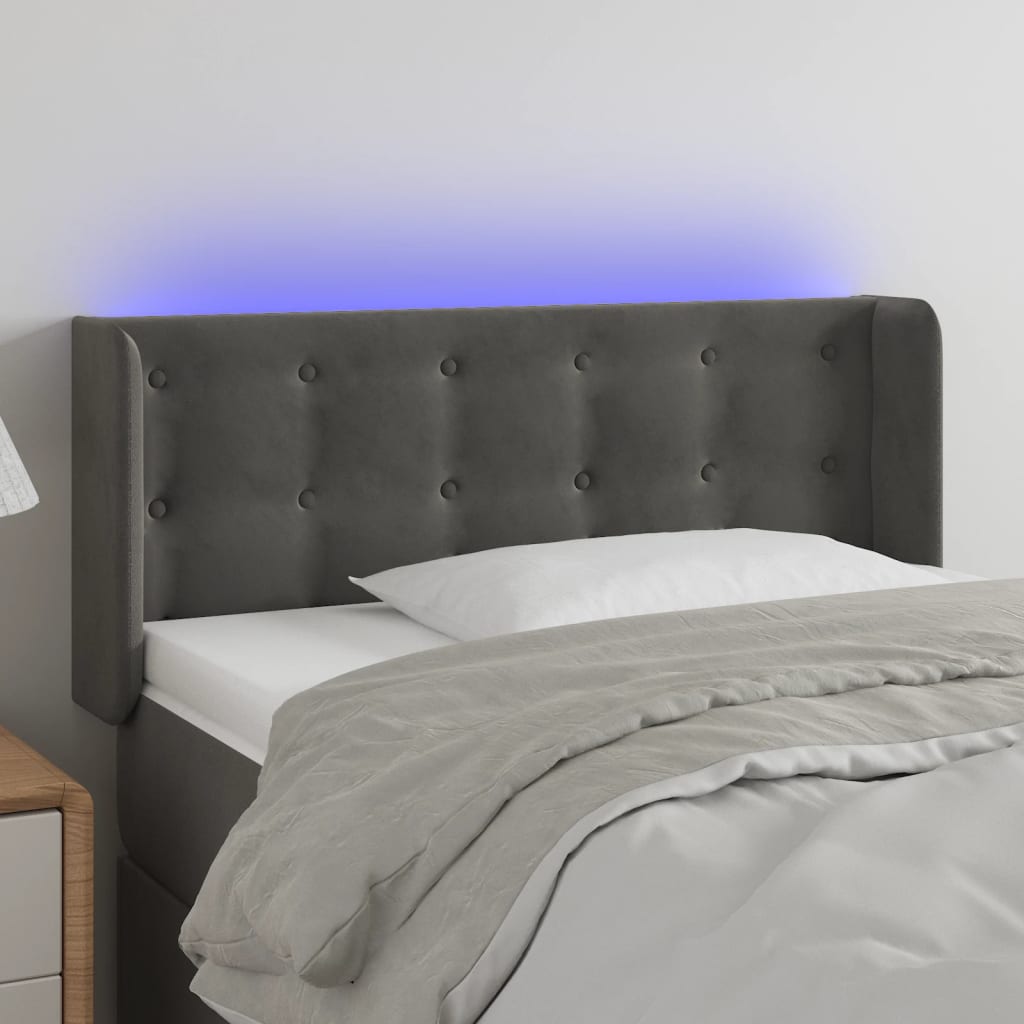 vidaXL Tăblie de pat cu LED, gri închis, 93x16x78/88 cm, catifea