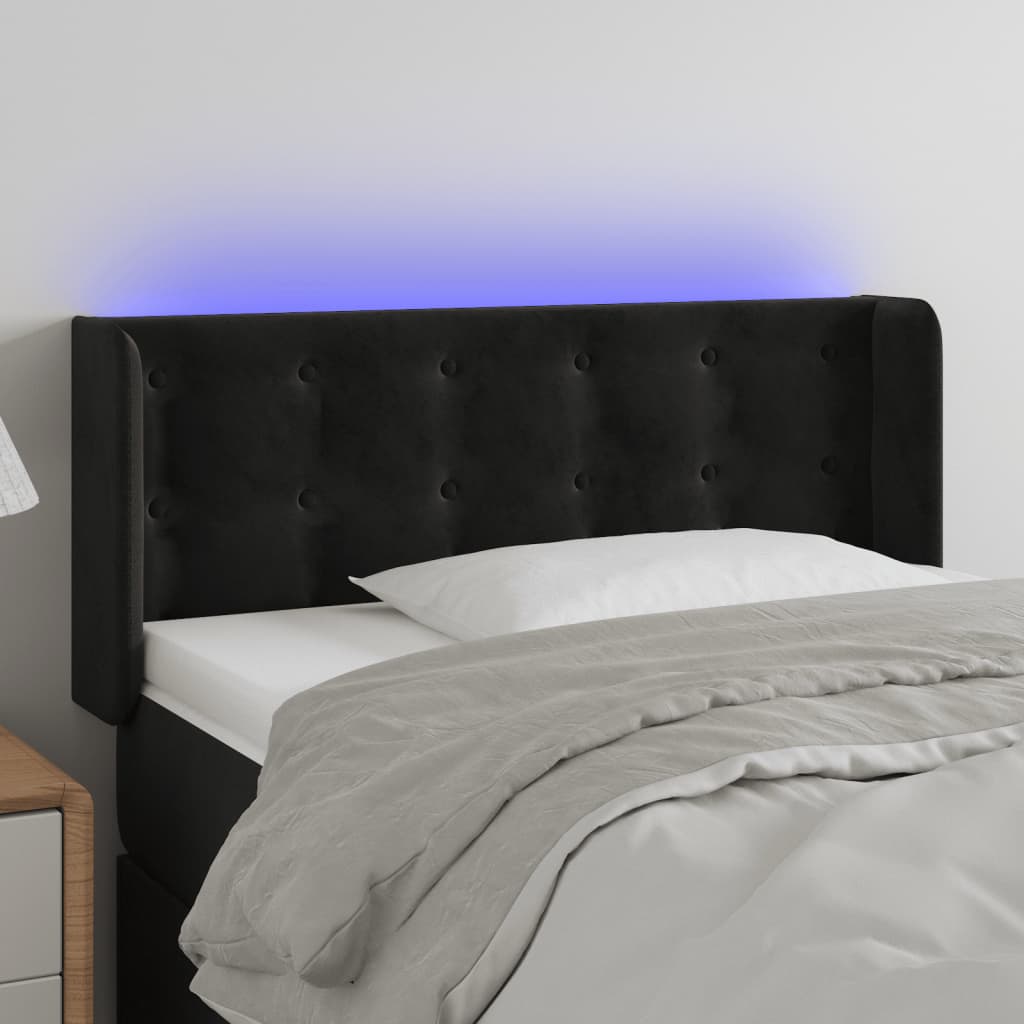 vidaXL Tăblie de pat cu LED, negru, 103x16x78/88 cm, catifea vidaXL Tăblie de pat cu LED, negru, 103x16x78/88 cm, catifea