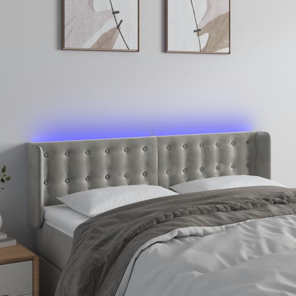 vidaXL Tăblie de pat cu LED, gri deschis, 147x16x78/88 cm, catifea