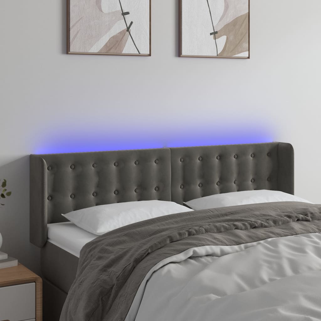 vidaXL Tăblie de pat cu LED, gri închis, 147x16x78/88 cm, catifea vidaXL Tăblie de pat cu LED, gri închis, 147x16x78/88 cm, catifea