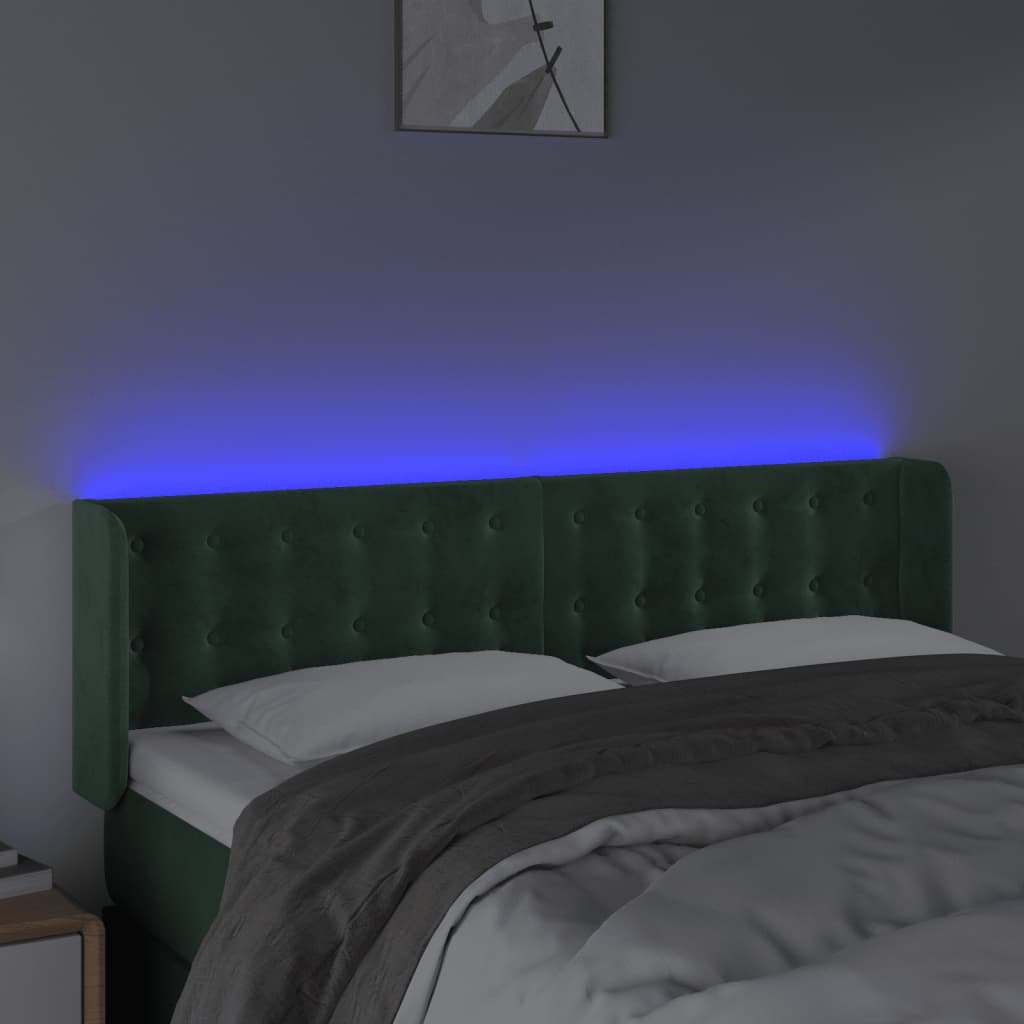 vidaXL Tăblie de pat cu LED, verde închis, 147x16x78/88 cm, catifea