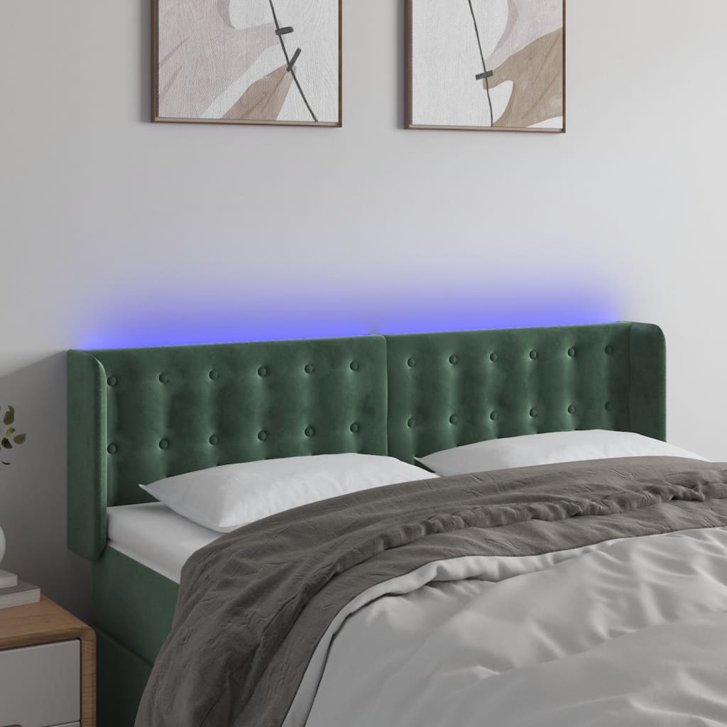 vidaXL Tăblie de pat cu LED, verde închis, 147x16x78/88 cm, catifea
