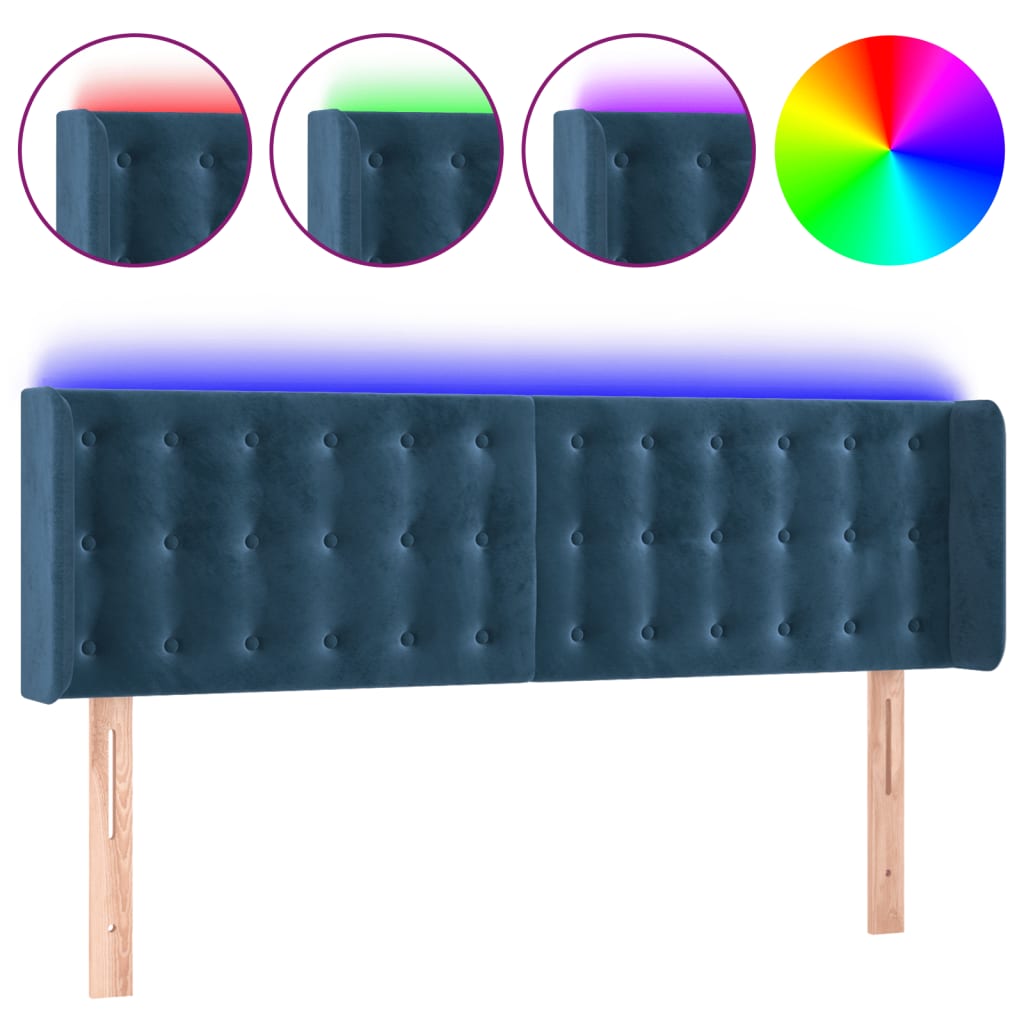 vidaXL Tăblie de pat cu LED, albastru închis, 147x16x78/88 cm, catifea