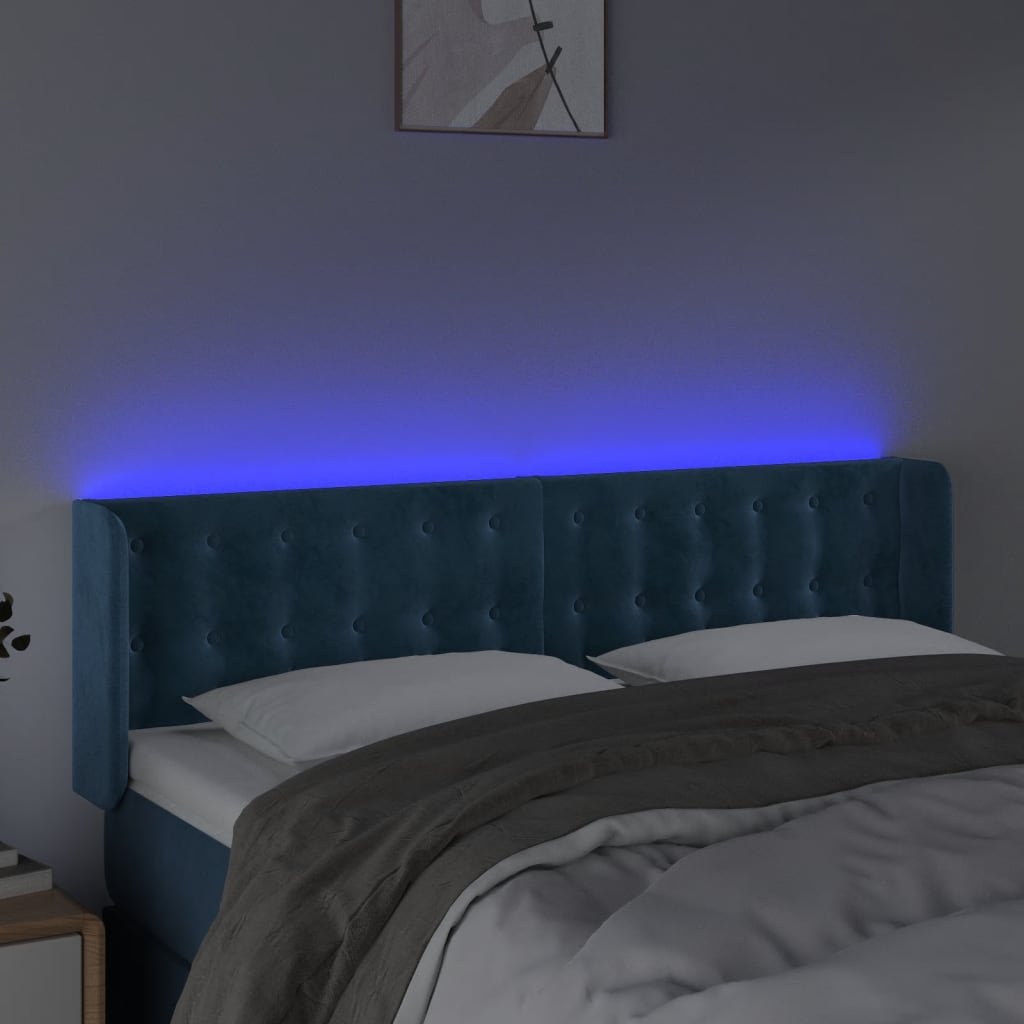 vidaXL Tăblie de pat cu LED, albastru închis, 147x16x78/88 cm, catifea