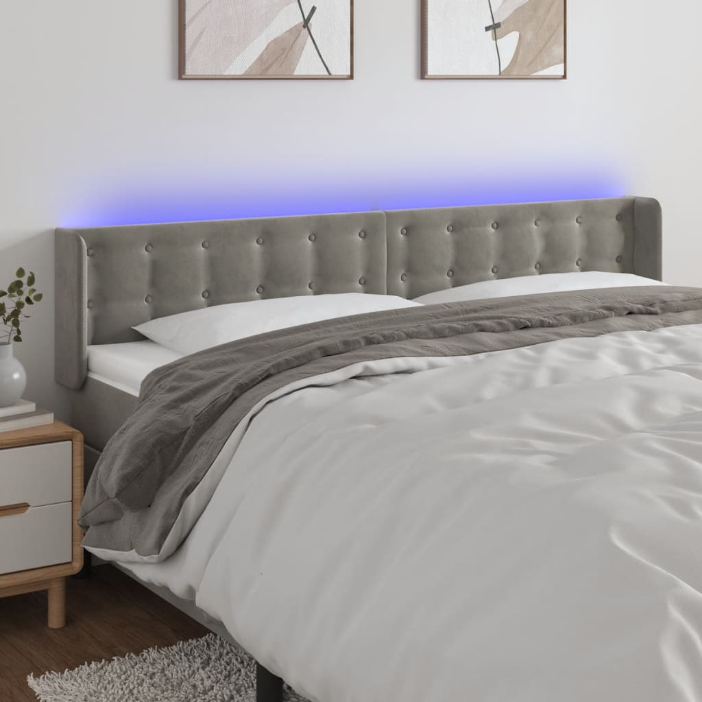 vidaXL Tăblie de pat cu LED, gri deschis, 163x16x78/88 cm, catifea vidaXL Tăblie de pat cu LED, gri deschis, 163x16x78/88 cm, catifea