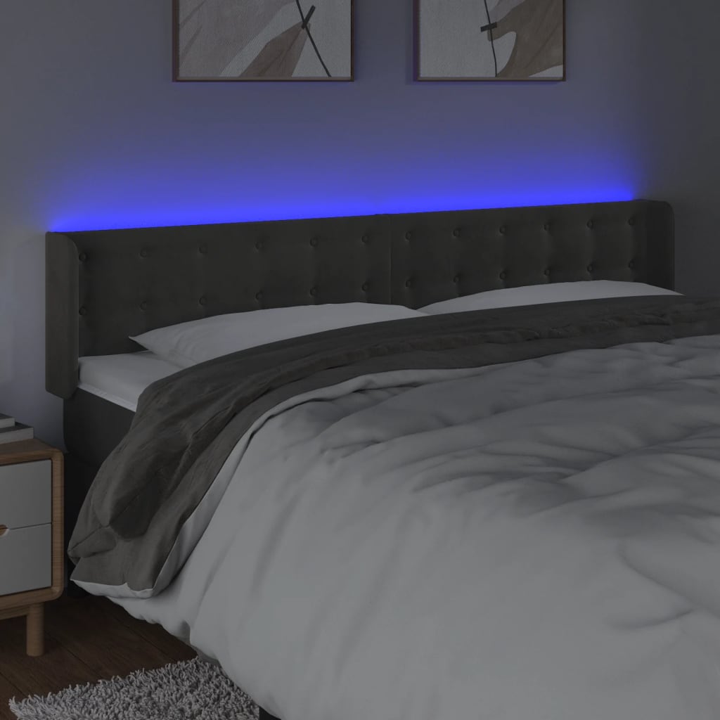vidaXL Tăblie de pat cu LED gri închis 183x16x78/88 cm catifea vidaXL Tăblie de pat cu LED gri închis 183x16x78/88 cm catifea