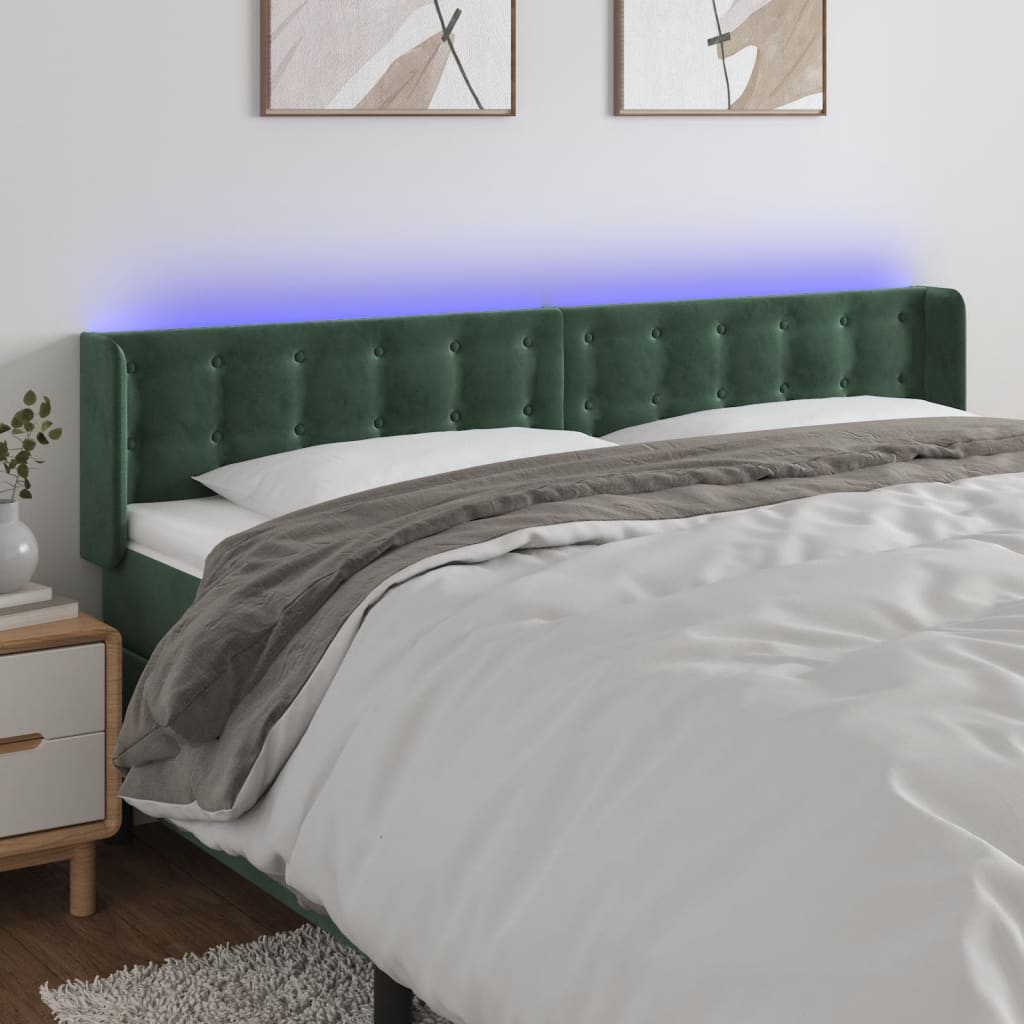 vidaXL Tăblie de pat cu LED, verde închis, 183x16x78/88 cm, catifea vidaXL Tăblie de pat cu LED, verde închis, 183x16x78/88 cm, catifea