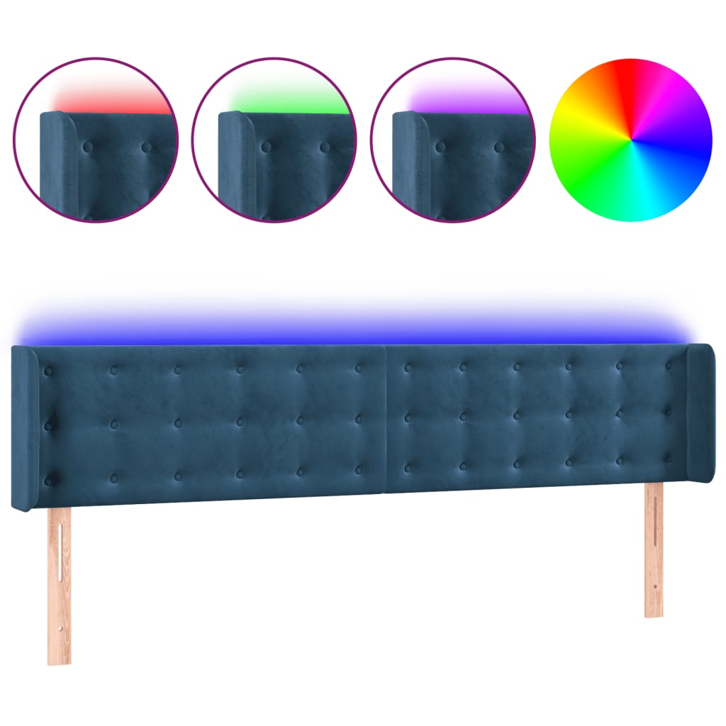 vidaXL Tăblie de pat cu LED, albastru închis, 183x16x78/88 cm, catifea