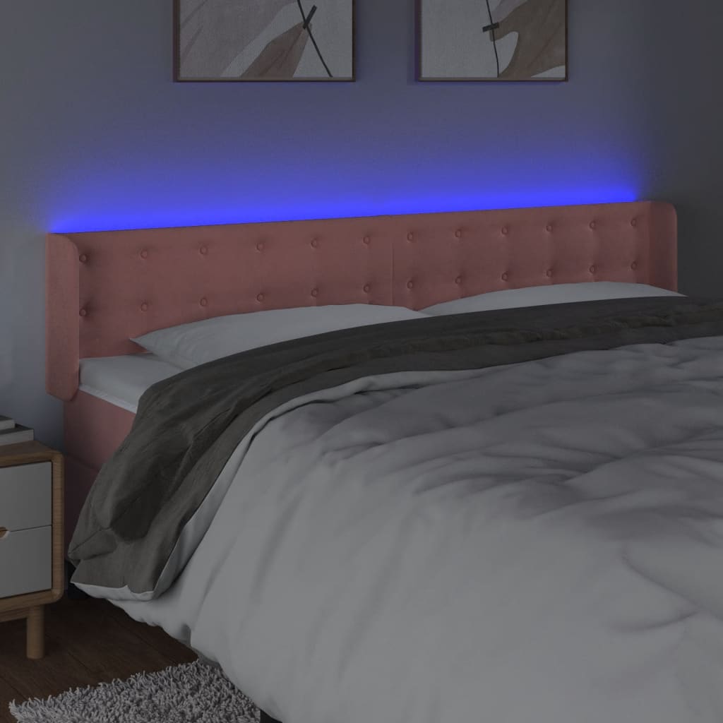 vidaXL Tăblie de pat cu LED, roz, 183x16x78/88 cm, catifea