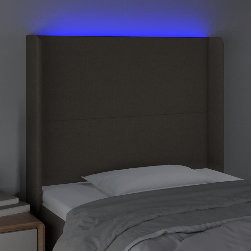 vidaXL Tăblie de pat cu LED, gri taupe, 83x16x118/128 cm, textil vidaXL Tăblie de pat cu LED, gri taupe, 83x16x118/128 cm, textil