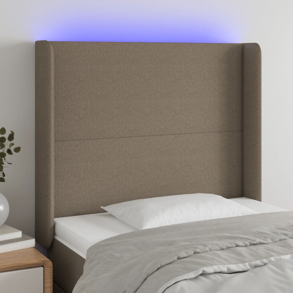 vidaXL Tăblie de pat cu LED, gri taupe, 83x16x118/128 cm, textil vidaXL Tăblie de pat cu LED, gri taupe, 83x16x118/128 cm, textil