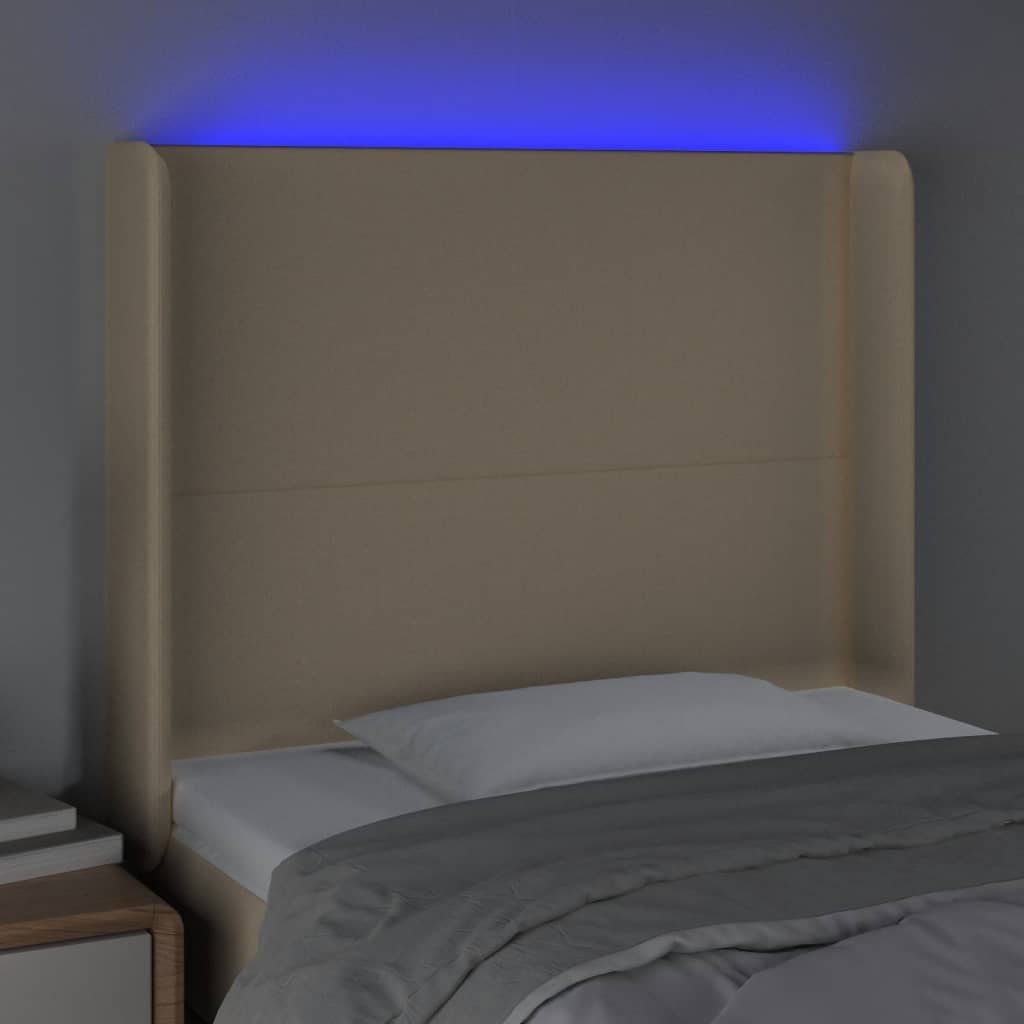 vidaXL Tăblie de pat cu LED, crem, 93x16x118/128 cm, textil