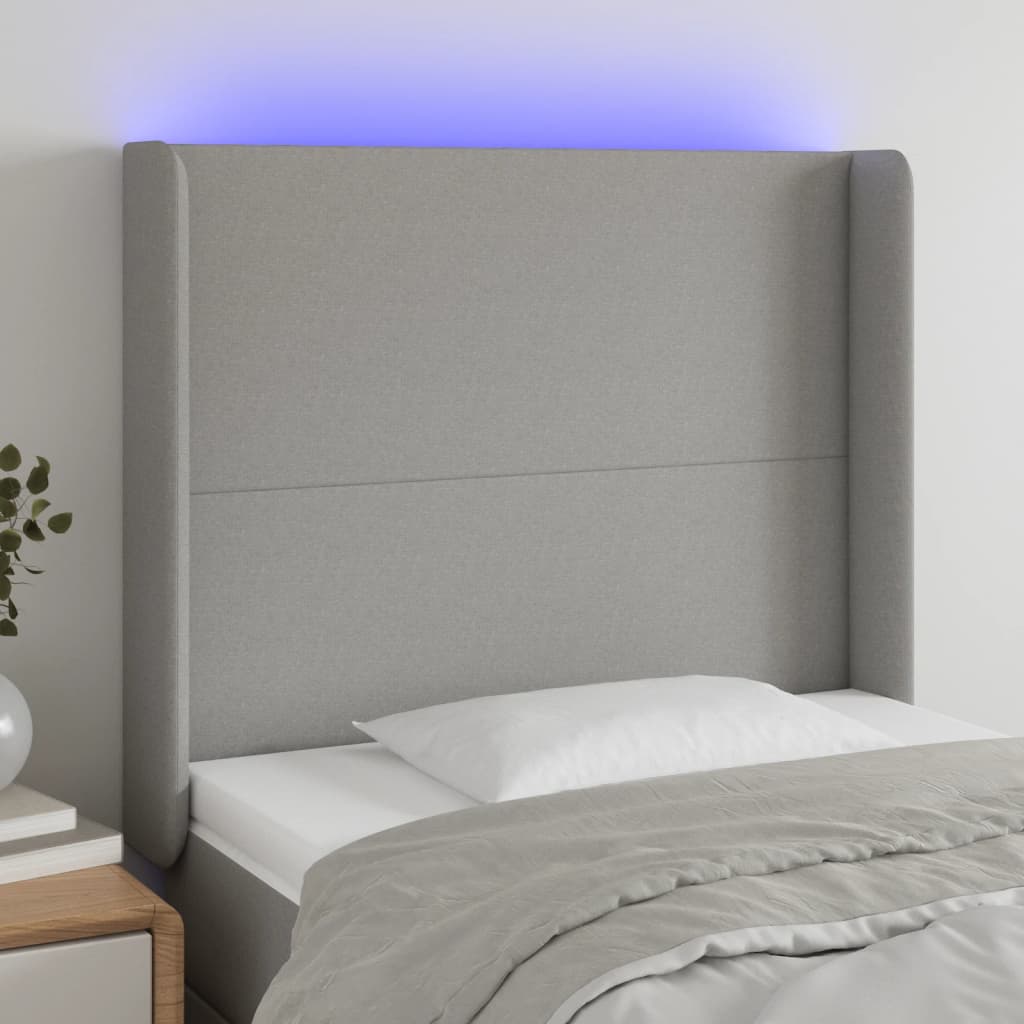 vidaXL Tăblie de pat cu LED, gri deschis, 103x16x118/128 cm, textil vidaXL Tăblie de pat cu LED, gri deschis, 103x16x118/128 cm, textil