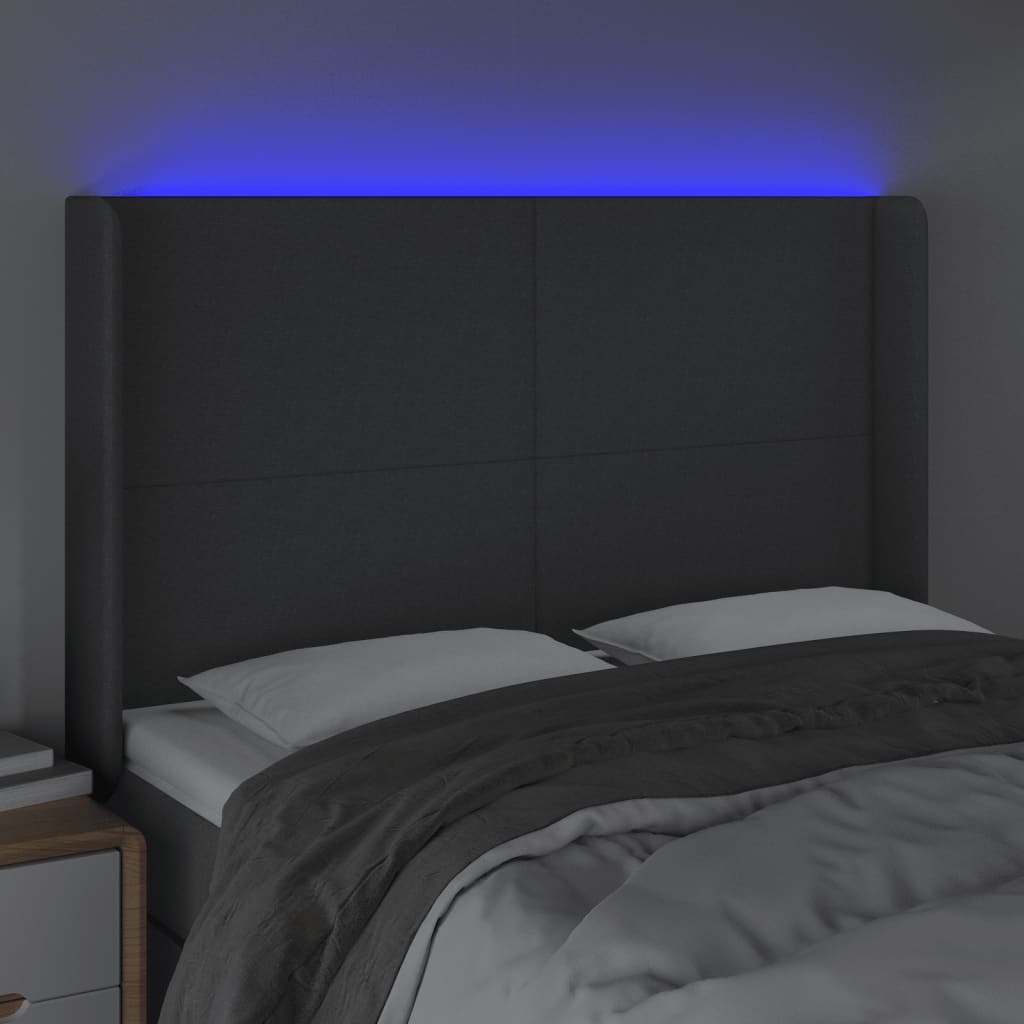 vidaXL Tăblie de pat cu LED, gri închis, 147x16x118/128 cm, textil vidaXL Tăblie de pat cu LED, gri închis, 147x16x118/128 cm, textil