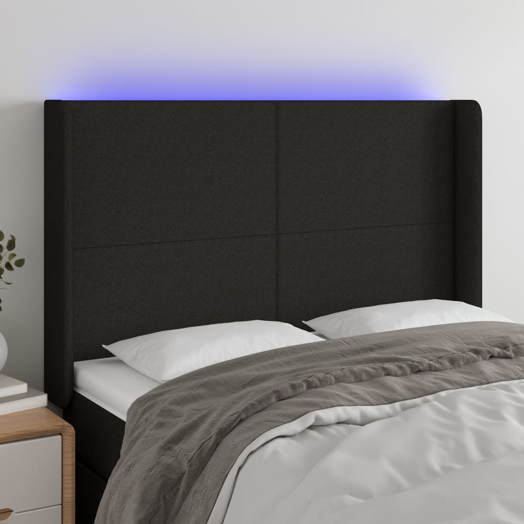 vidaXL Tăblie de pat cu LED, negru, 147x16x118/128 cm, textil vidaXL Tăblie de pat cu LED, negru, 147x16x118/128 cm, textil
