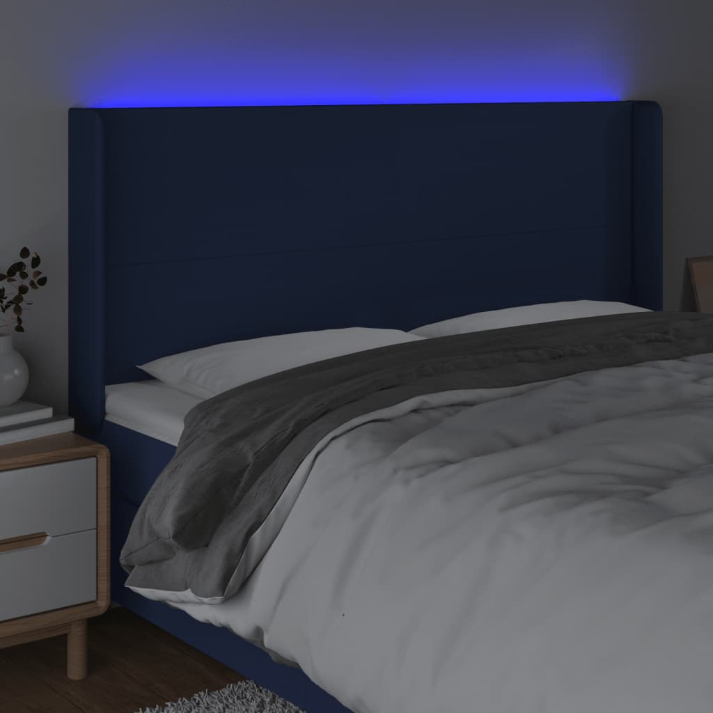 vidaXL Tăblie de pat cu LED, albastru, 163x16x118/128 cm, textil vidaXL Tăblie de pat cu LED, albastru, 163x16x118/128 cm, textil