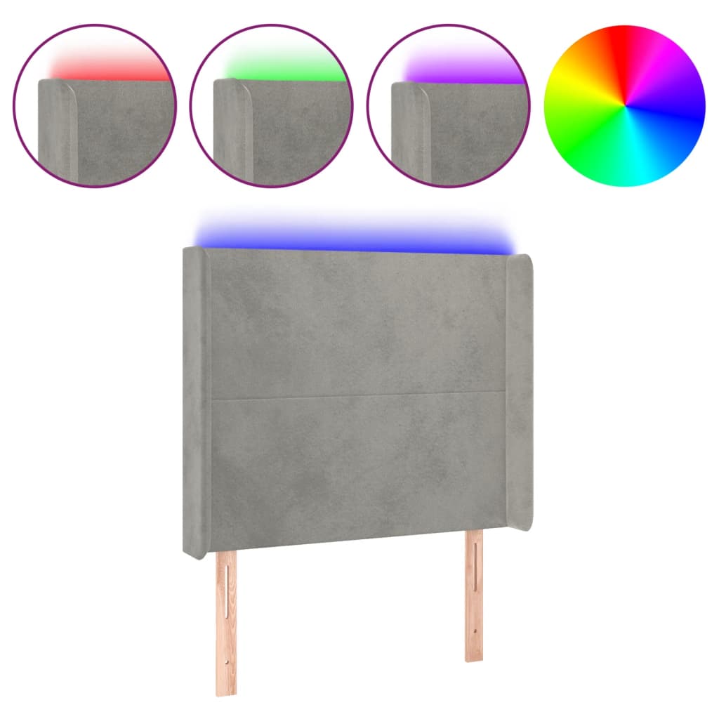 vidaXL Tăblie de pat cu LED, gri deschis, 83x16x118/128 cm, catifea vidaXL Tăblie de pat cu LED, gri deschis, 83x16x118/128 cm, catifea