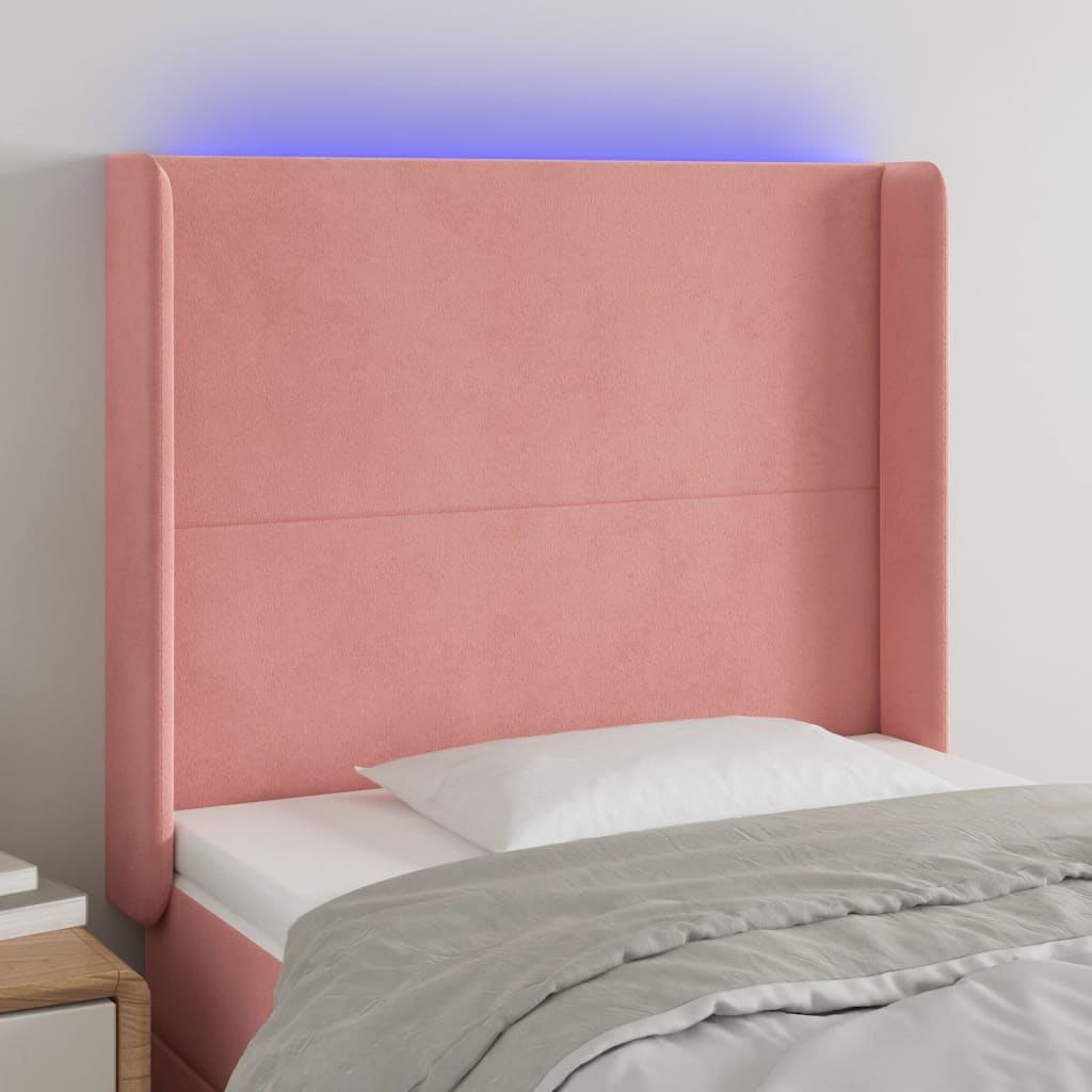 vidaXL Tăblie de pat cu LED, roz, 83x16x118/128 cm, catifea vidaXL Tăblie de pat cu LED, roz, 83x16x118/128 cm, catifea