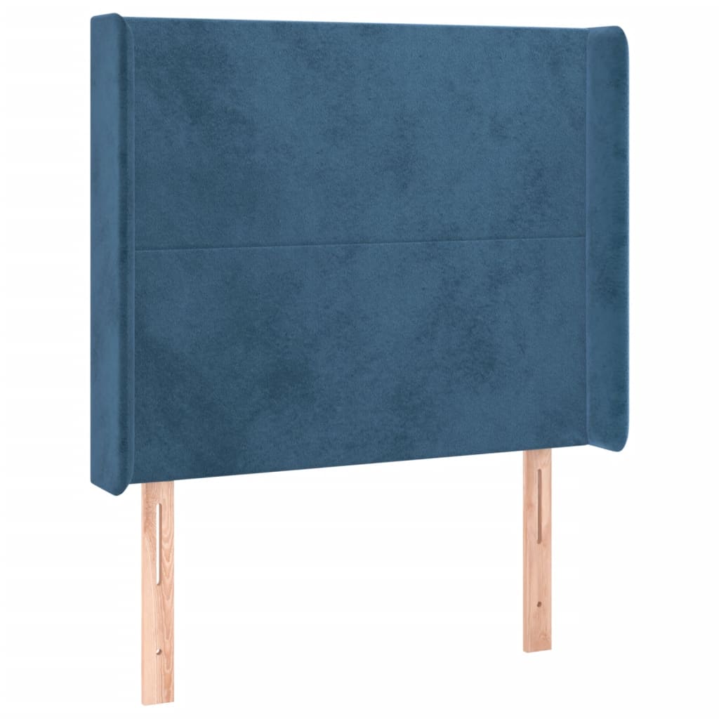 vidaXL Tăblie de pat cu LED, albastru închis, 93x16x118/128cm, catifea